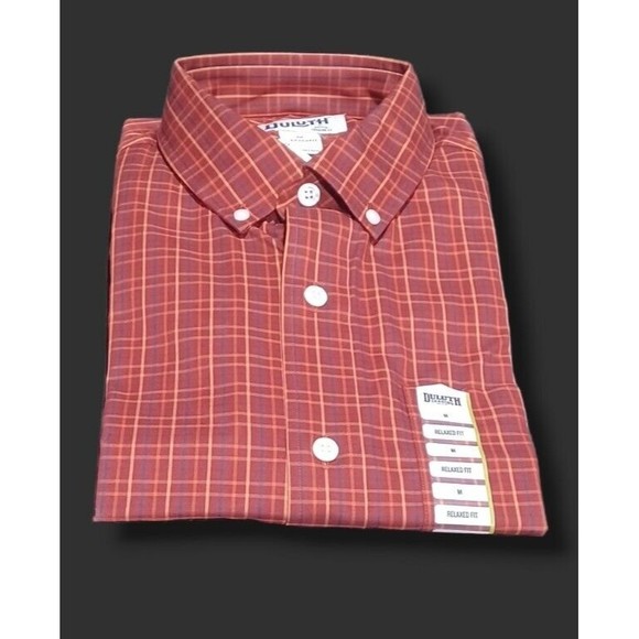 Duluth Trading Co Medium Mens Red Checkered Wrinklefighter Long Sleeve Shirt NEW - Picture 6 of 11